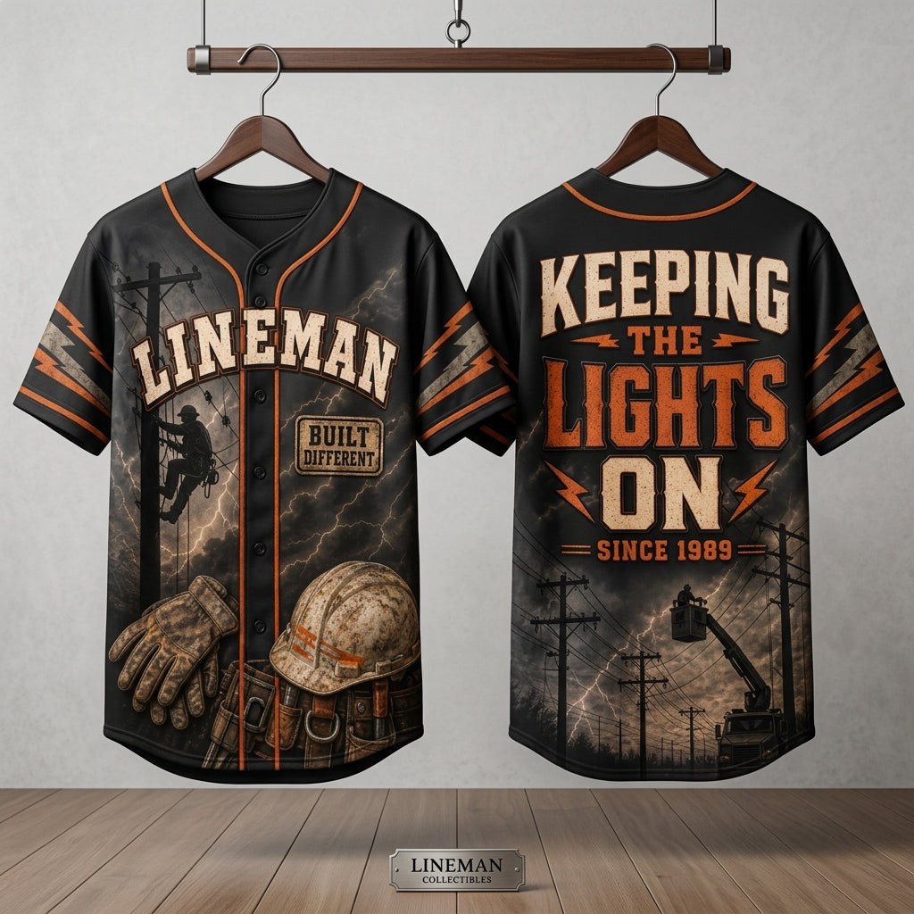 Personalized Lineman Baseball Jersey - Custom Power Line Worker Shirt - Keeping The Lights On Gift for Utility Workers