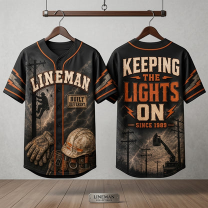 Personalized Lineman Baseball Jersey - Custom Power Line Worker Shirt - Keeping The Lights On Gift for Utility Workers