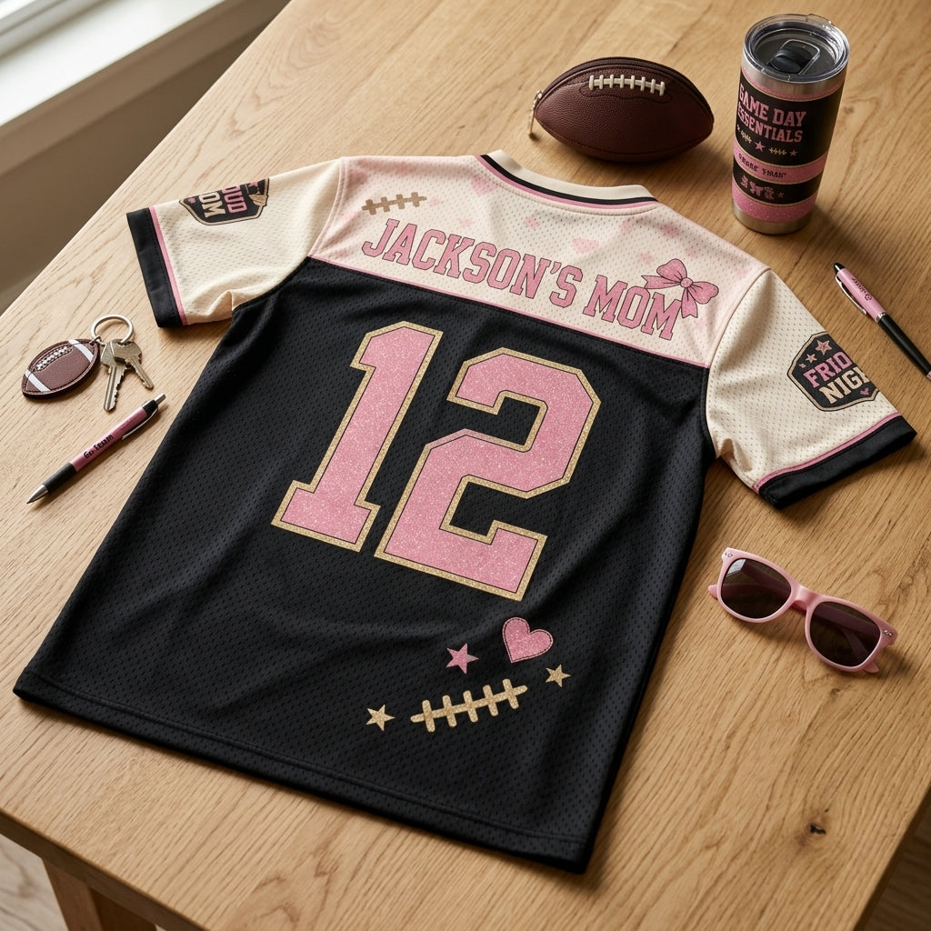 Personalized Football Mom Jersey Custom Name and Number Game Day Crew Mesh Shirt for Women