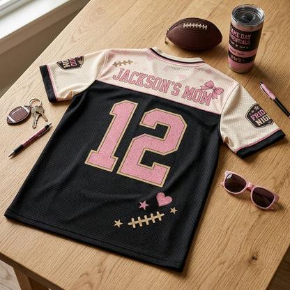 Personalized Football Mom Jersey Custom Name and Number Game Day Crew Mesh Shirt for Women