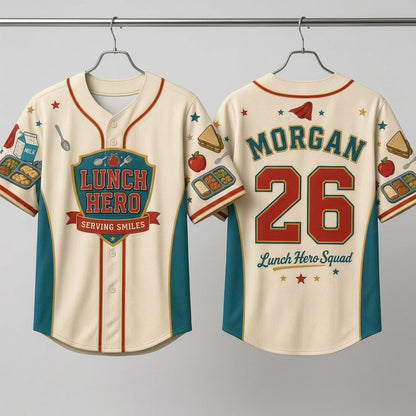 Personalized Lunch Hero Baseball Jersey - Custom Name & Number Gift for School Cafeteria Workers