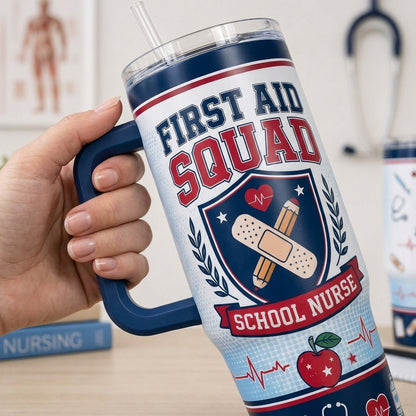 Personalized First Aid Squad School Nurse 40oz Tumbler with Handle, Custom Name Medical Gift