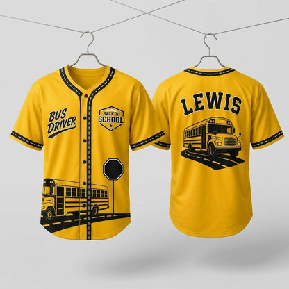 Personalized School Bus Driver Baseball Jersey - Custom Name Back to School Yellow Athletic Shirt