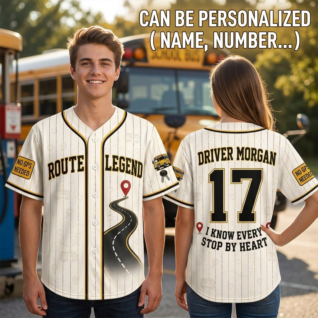 Personalized School Bus Driver Baseball Jersey - Custom Name & Number Route Legend Driver Shirt