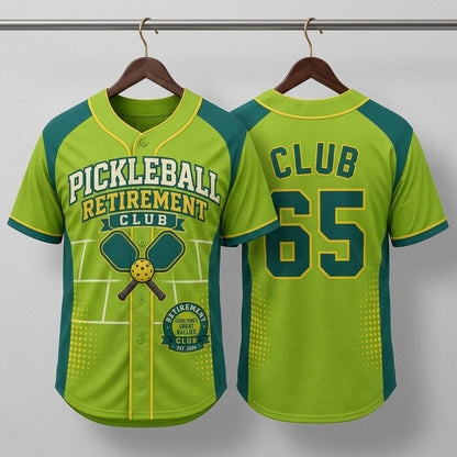 Personalized Pickleball Retirement Club Baseball Jersey - Custom Name and Number Gift for Retirees