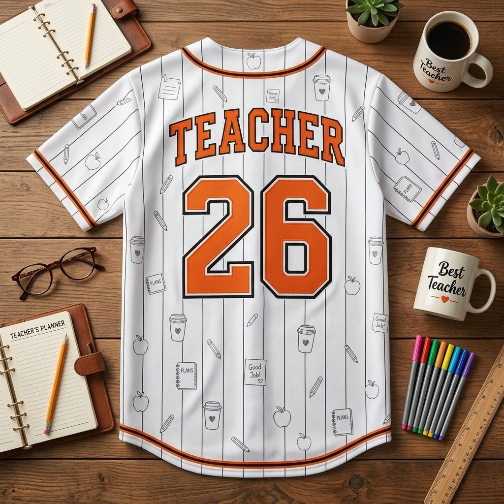 Personalized Teacher Mode Activated Baseball Jersey - Custom Name and Number Classroom Apparel