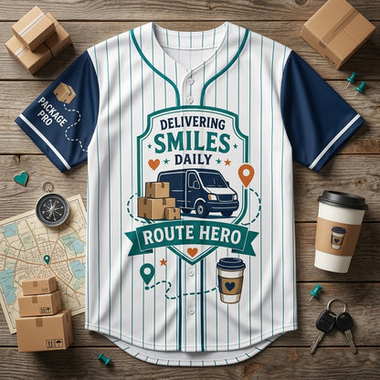Personalized Delivering Smiles Daily Route Hero Baseball Jersey - Custom Delivery Driver Name Uniform