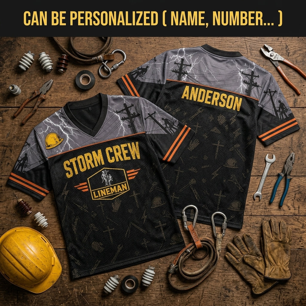 Personalized Storm Crew Lineman Football Jersey - Custom Name Utility Worker Mesh Athletic Apparel - football jersey product view 2