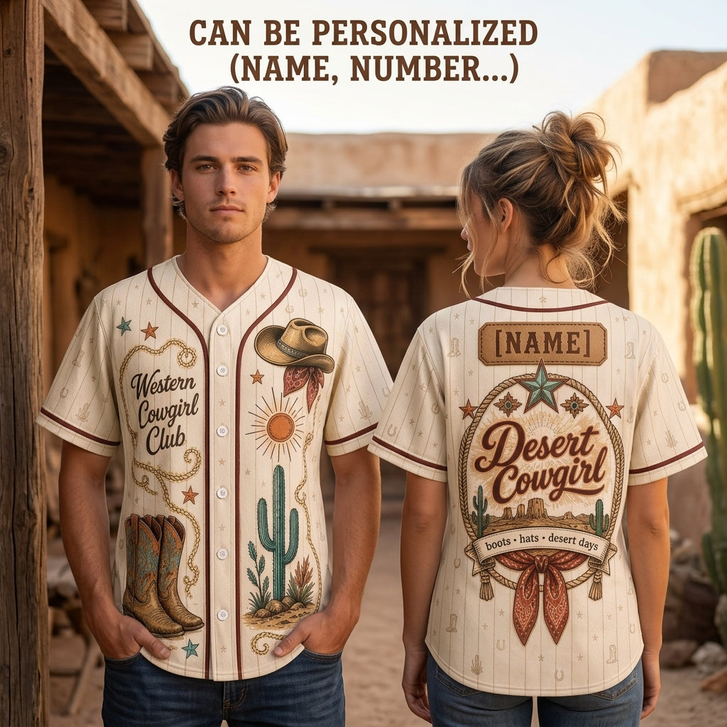 Personalized Desert Cowgirl Baseball Jersey - Custom Name Western Cowgirl Club Vintage Athletic Shirt