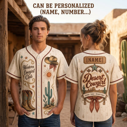 Personalized Desert Cowgirl Baseball Jersey - Custom Name Western Cowgirl Club Vintage Athletic Shirt
