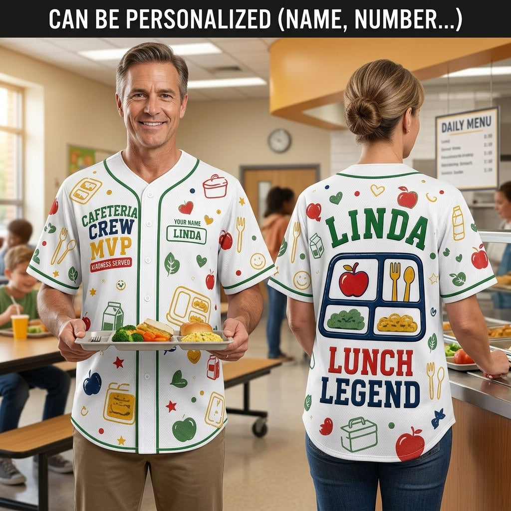 Personalized Cafeteria Crew MVP Lunch Legend Baseball Jersey - Custom Name School Staff Gift