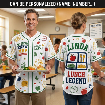 Personalized Cafeteria Crew MVP Lunch Legend Baseball Jersey - Custom Name School Staff Gift