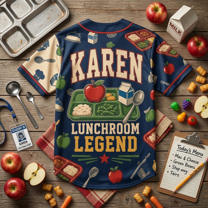 Personalized Lunchroom Legend Baseball Jersey - Custom Cafeteria Legend Crew School Staff Shirt
