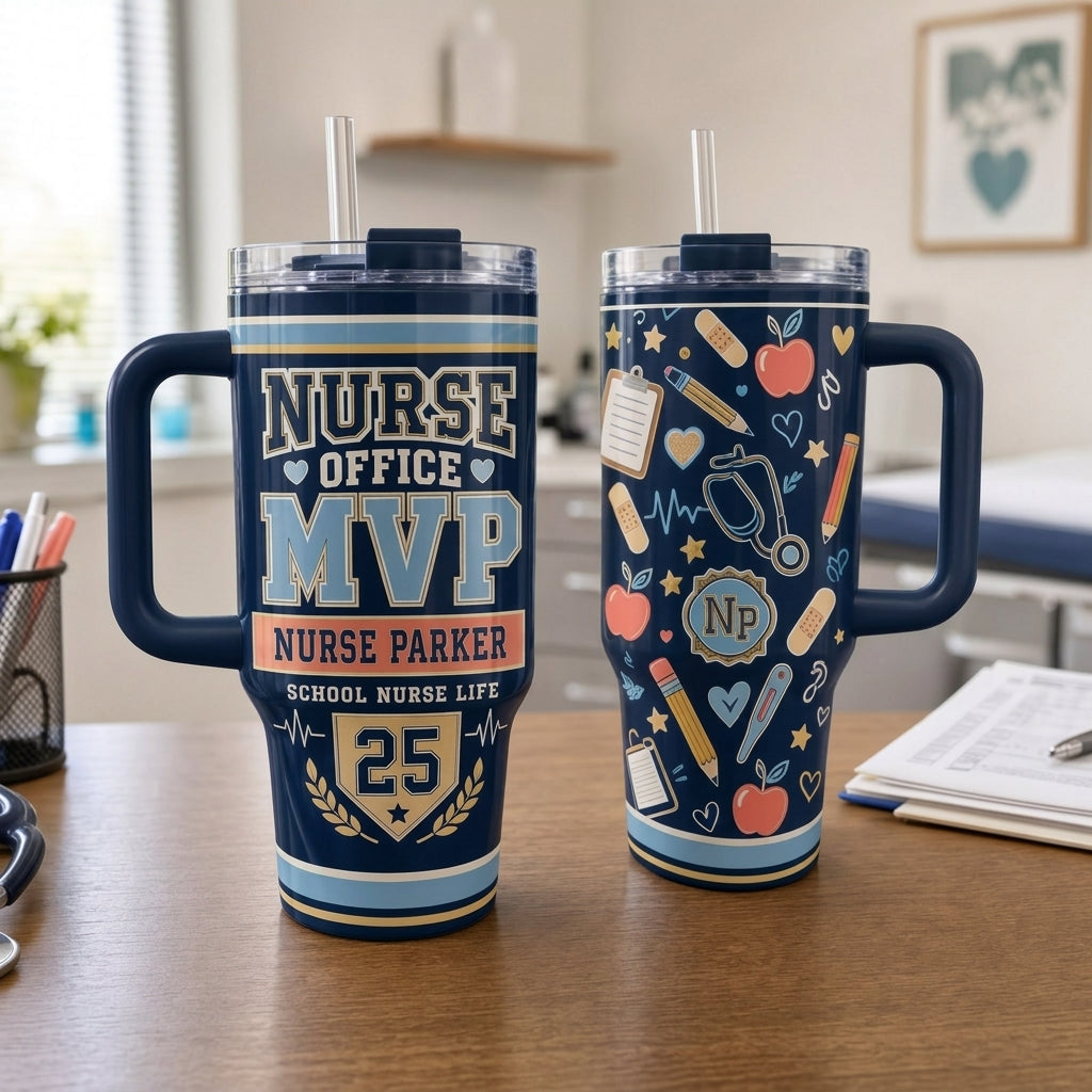Personalized School Nurse MVP 40oz Tumbler with Handle - Custom Name Healthcare Gift