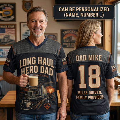 Personalized Long Haul Hero Dad Football Jersey - Custom Name & Number Trucker Mesh Shirt