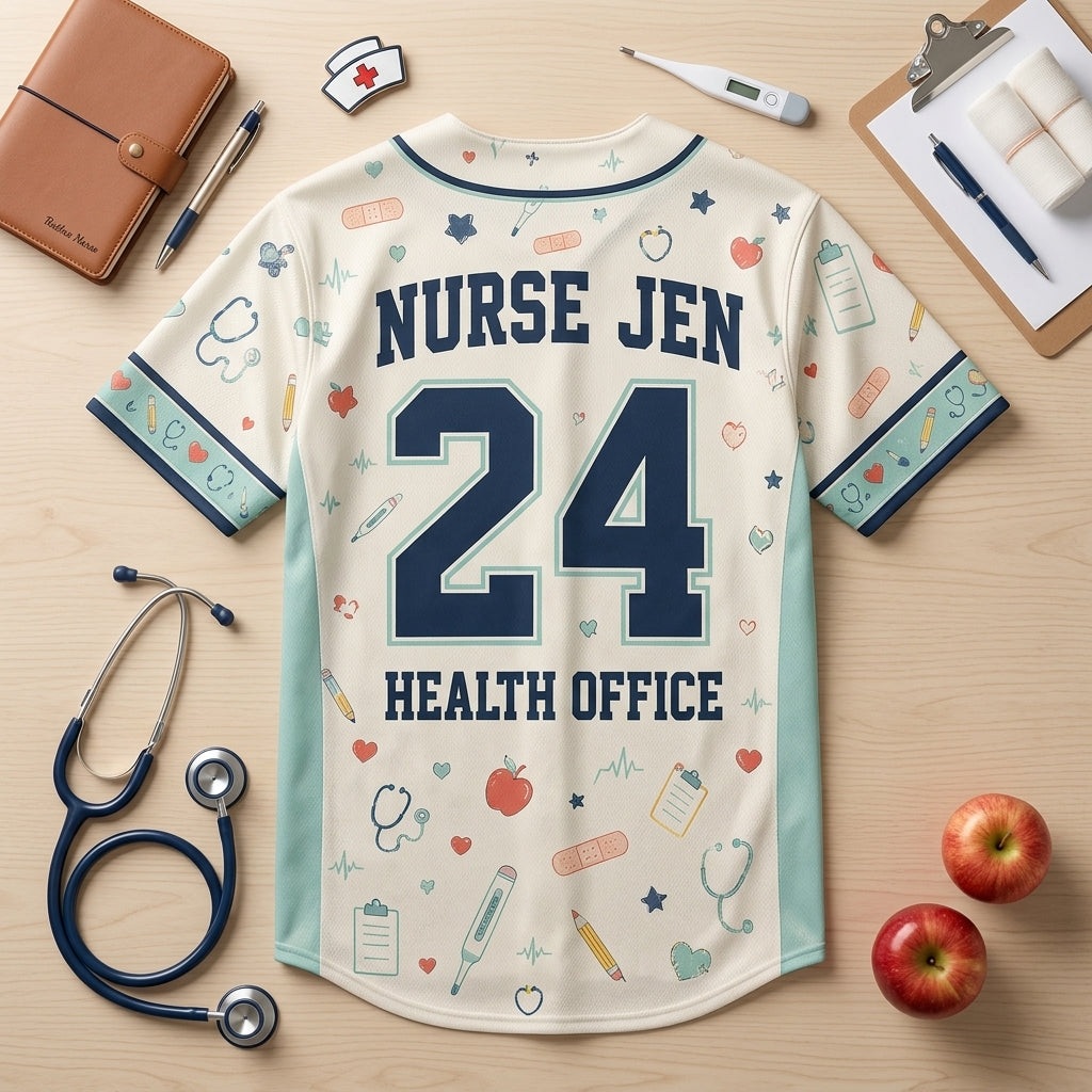 Personalized School Nurse Squad Baseball Jersey - Custom Nurse Name and Number Health Office Uniform
