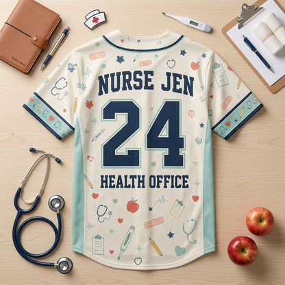 Personalized School Nurse Squad Baseball Jersey - Custom Nurse Name and Number Health Office Uniform