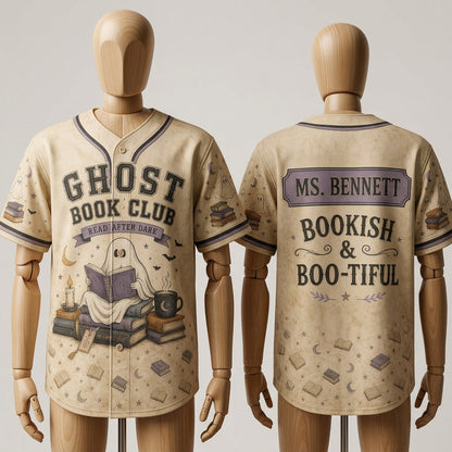 Personalized Ghost Book Club Baseball Jersey - Custom Name Spooky Bookish & Boo-tiful Shirt for Librarians and Teachers