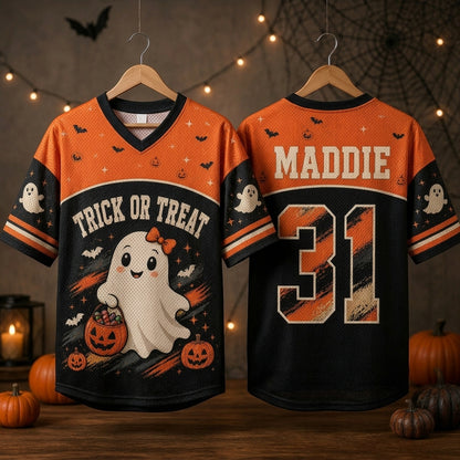 Personalized Trick or Treat Ghost Halloween Football Jersey - Customized Name and Number Sportswear