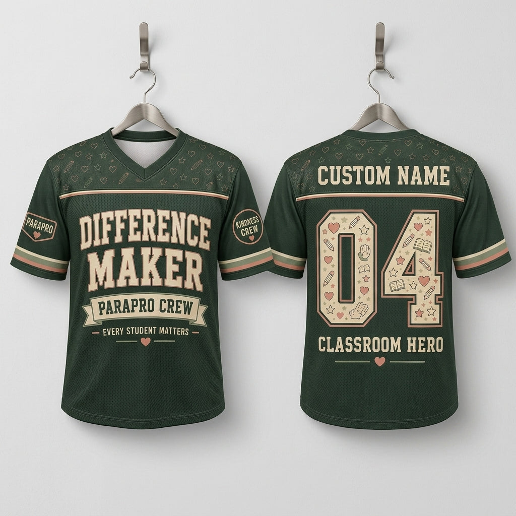 Personalized Parapro Crew Football Jersey - Custom Name Teacher Appreciation Difference Maker Mesh Shirt