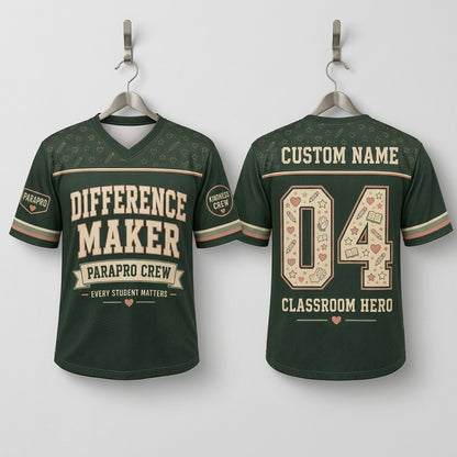 Personalized Parapro Crew Football Jersey - Custom Name Teacher Appreciation Difference Maker Mesh Shirt