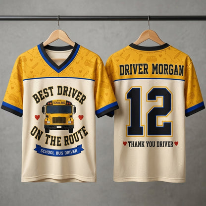 Personalized School Bus Driver Football Jersey - Custom Name and Number Gift for Best Driver On The Route