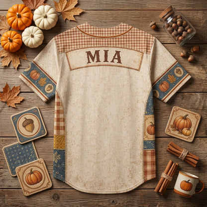 Personalized Fall Market Patchwork Baseball Jersey - Custom Name Autumn Pumpkin Apparel Gift