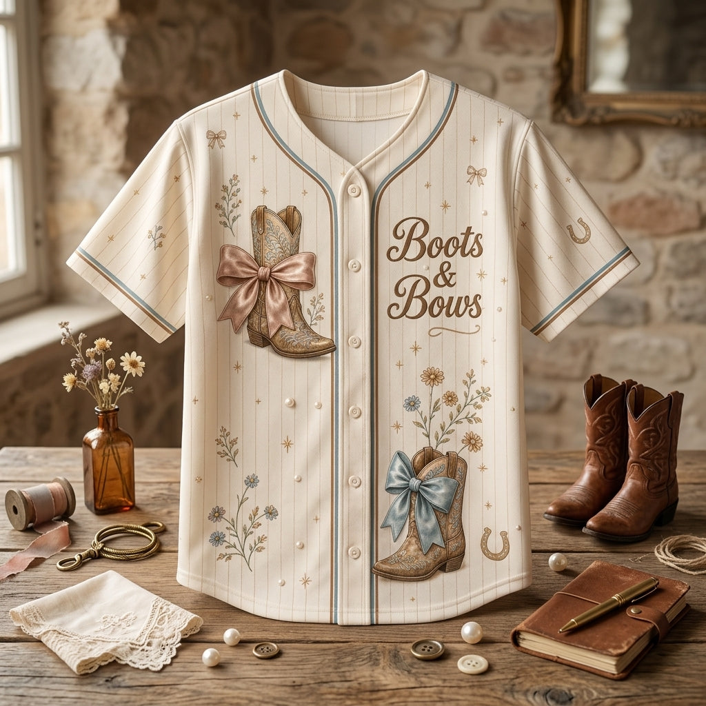 Personalized Boots & Bows Baseball Jersey - Custom Cowgirl Western Aesthetic Shirt