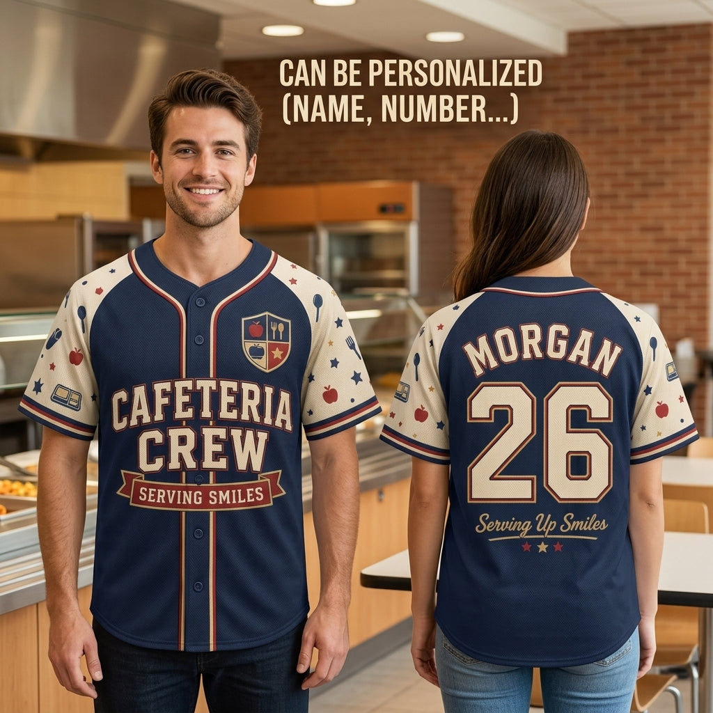 Personalized Cafeteria Crew Baseball Jersey - Custom Name and Number Gift for School Nutrition Staff