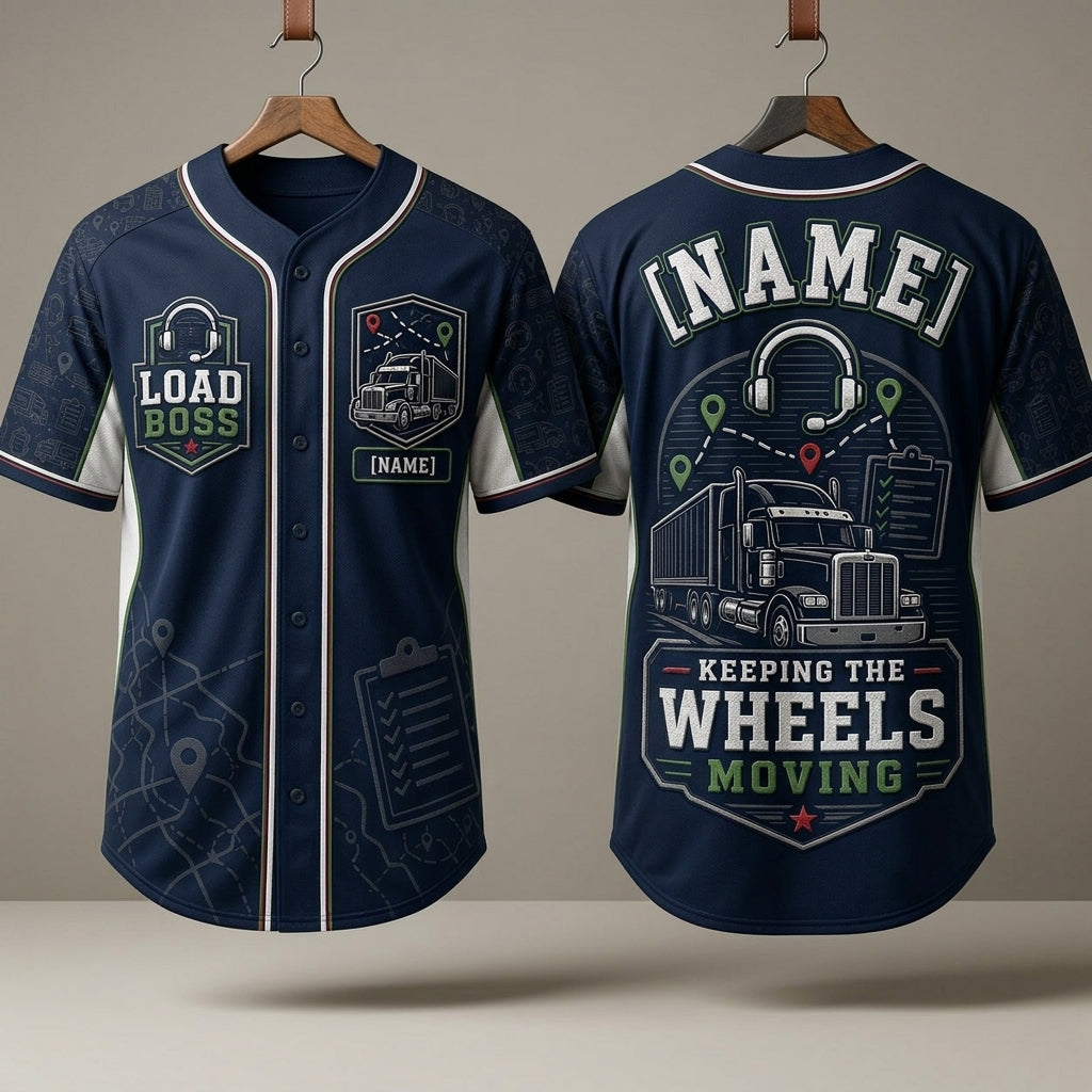Personalized Trucker Baseball Jersey - Custom Name Load Boss Trucking Apparel for Drivers and Logistics Pros - baseball jersey product view 3