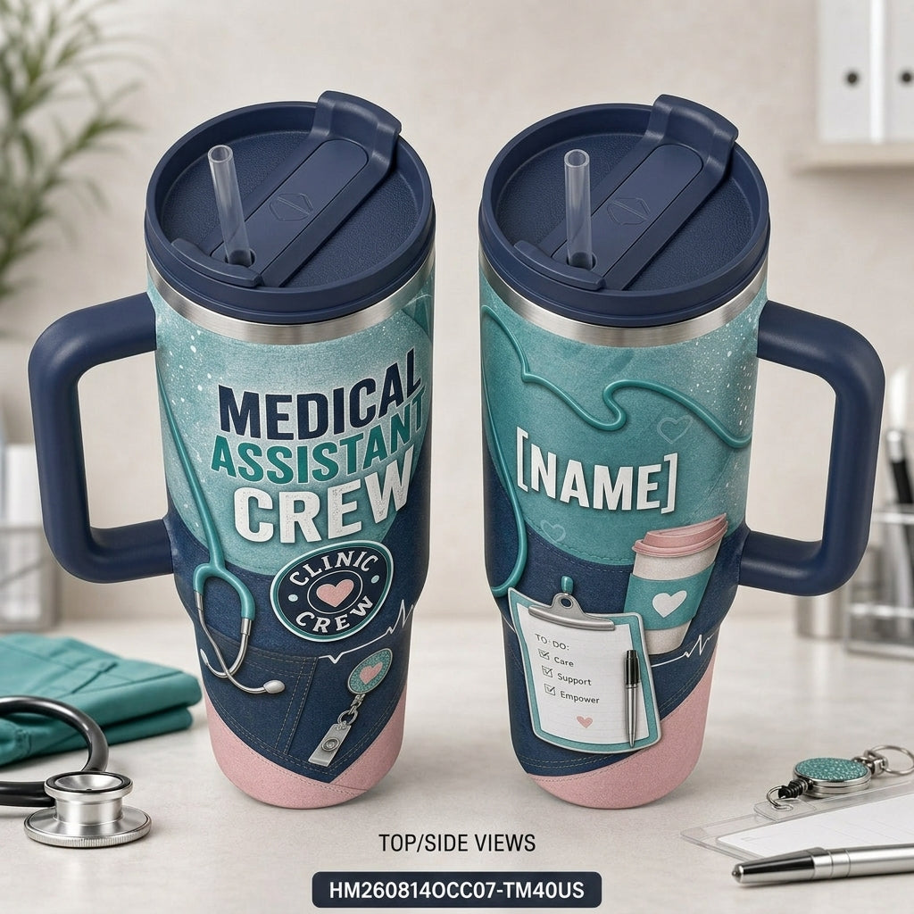 Personalized Medical Assistant Crew 40oz Tumbler with Handle - Custom Name Clinic Staff Gift - 40oz tumbler mockup 5