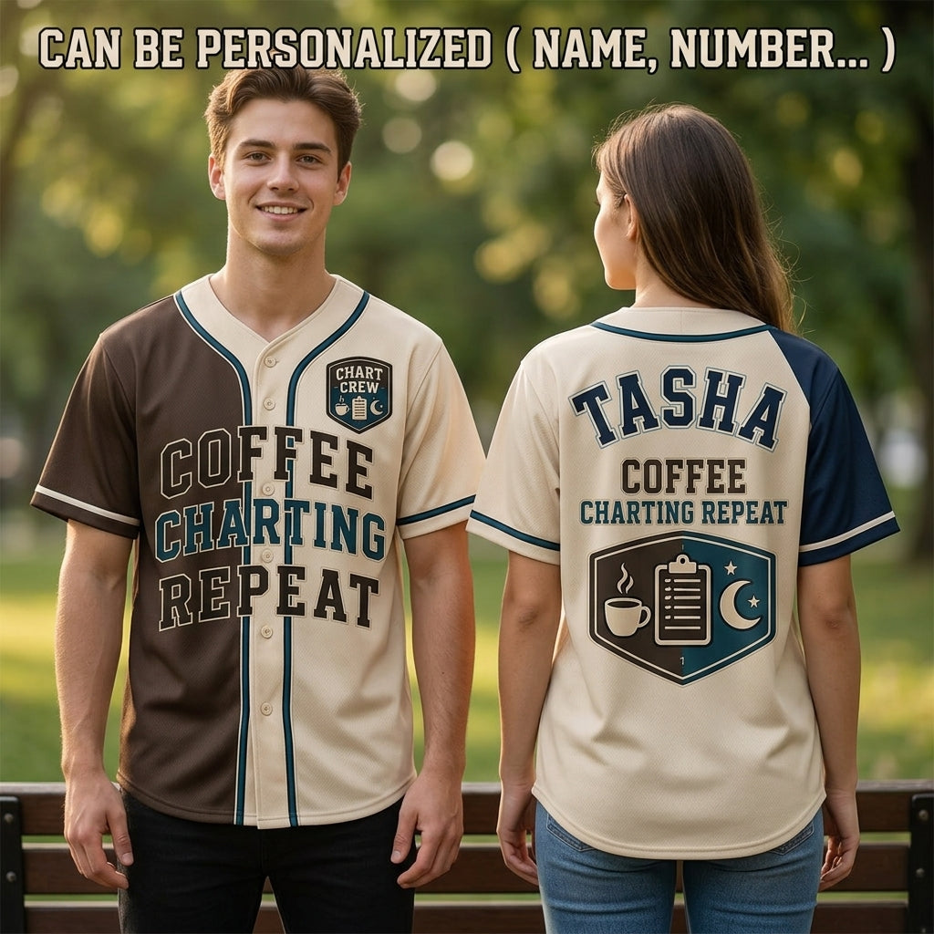 Personalized Coffee Charting Repeat Baseball Jersey - Custom Name Medical Crew Apparel