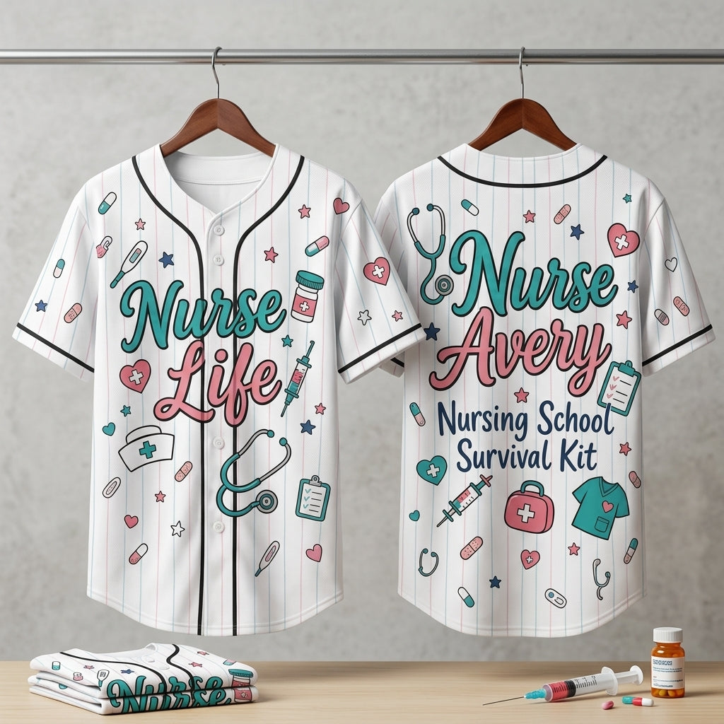 Personalized Nurse Life Baseball Jersey - Custom Name Nursing School Survival Kit Apparel
