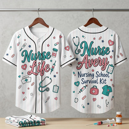 Personalized Nurse Life Baseball Jersey - Custom Name Nursing School Survival Kit Apparel