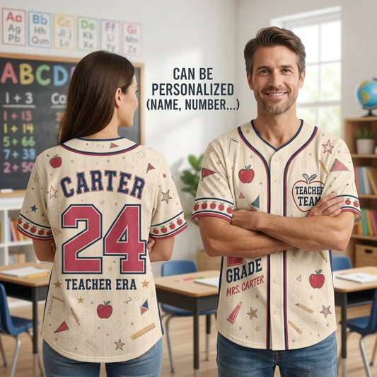 Personalized Teacher Era Baseball Jersey - Custom Name & Grade Teacher Team Jersey for Educators