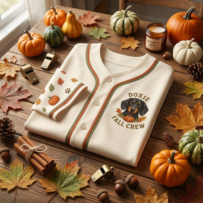 Personalized Pumpkin Spice Dachshund Baseball Jersey - Custom Doxie Mom Fall Name and Number Jersey