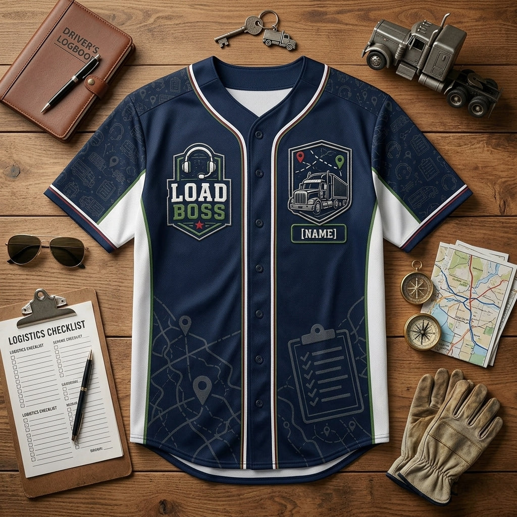 Personalized Trucker Baseball Jersey - Custom Name Load Boss Trucking Apparel for Drivers and Logistics Pros - baseball jersey product view 4