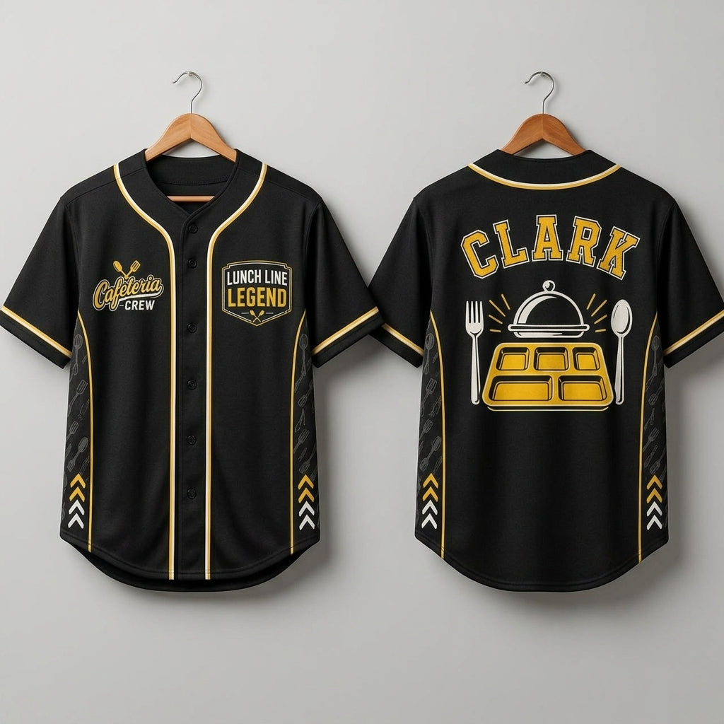 Personalized Cafeteria Crew Baseball Jersey - Custom Name Lunch Line Legend Staff Shirt