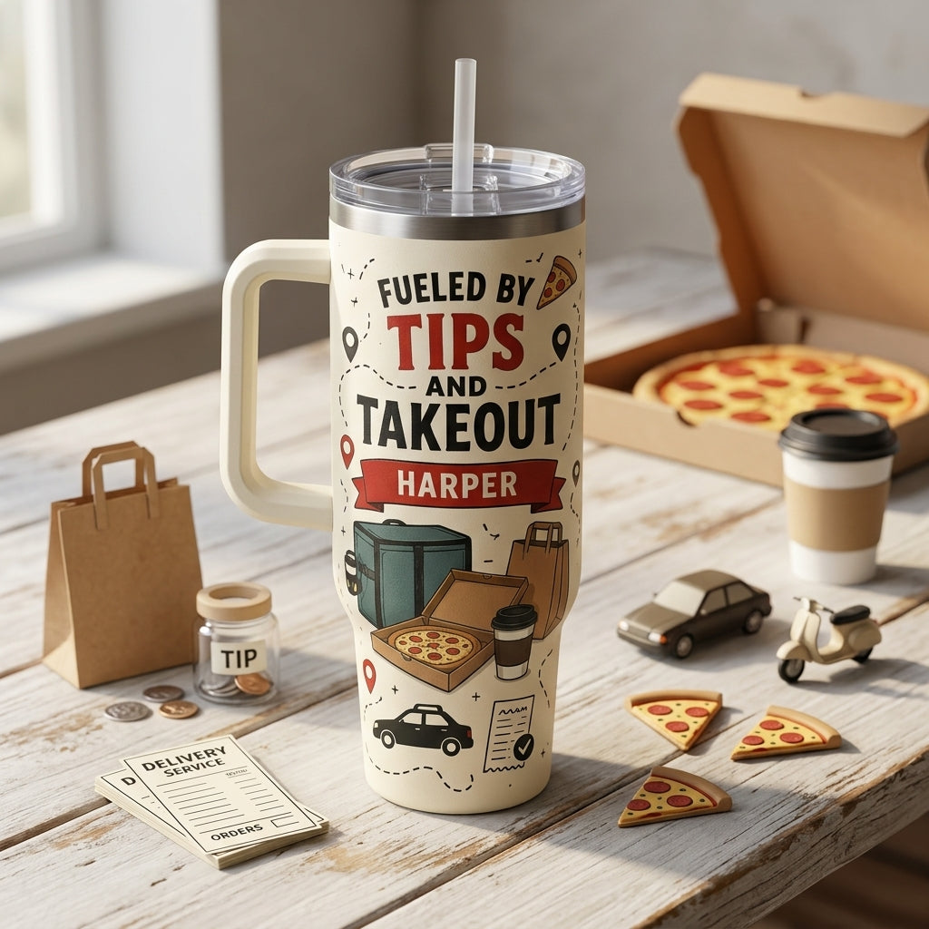 Personalized Delivery Driver 40oz Tumbler with Handle - Custom Hustle Crew Name Gift
