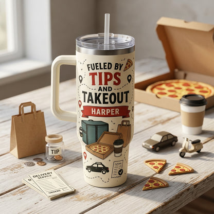 Personalized Delivery Driver 40oz Tumbler with Handle - Custom Hustle Crew Name Gift