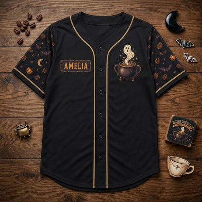 Personalized Witchy Coffee Club Baseball Jersey - Custom Name and Number Spooky Season Gift