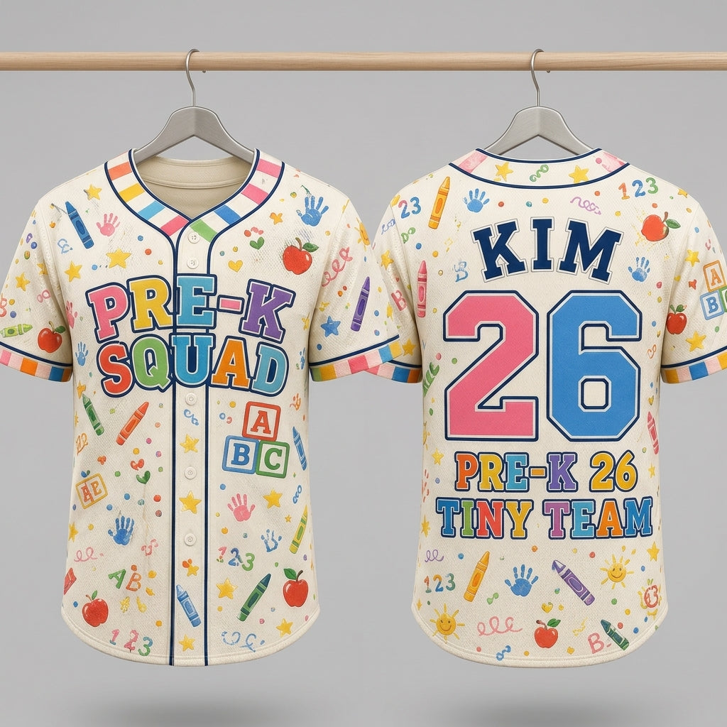 Personalized Pre-K Squad Baseball Jersey - Custom Name & Number Teacher Gift - Preschool Tiny Team Apparel