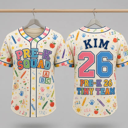 Personalized Pre-K Squad Baseball Jersey - Custom Name & Number Teacher Gift - Preschool Tiny Team Apparel