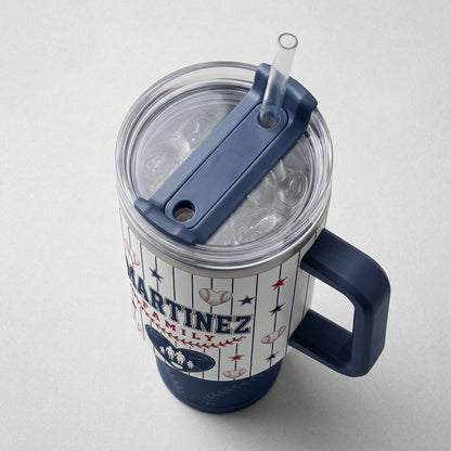 Personalized Baseball Family Game Day Crew 40oz Tumbler with Handle - Custom Name Sport Gift for Mom Dad