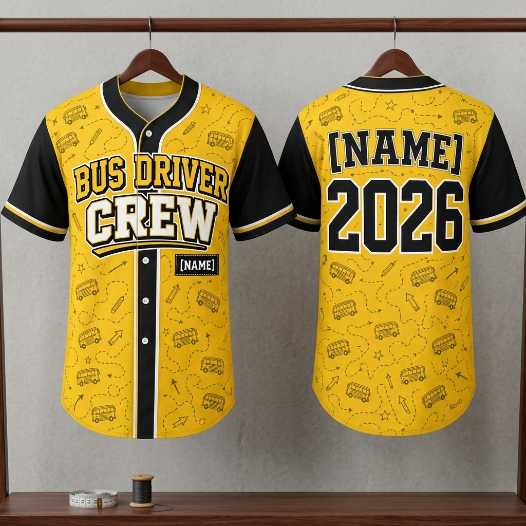 Personalized Bus Driver Crew Baseball Jersey - Custom Name & Year School Spirit Apparel