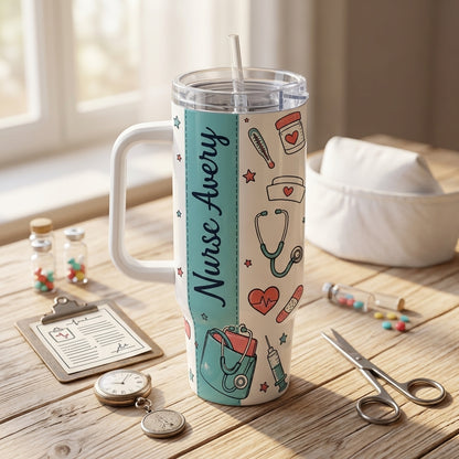 Personalized Nurse Life 40oz Tumbler with Handle - Custom Name Healthcare Gift for Nurses & Nursing Students