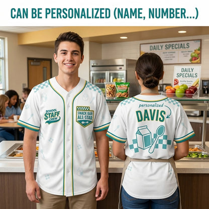 Personalized School Staff Crew Baseball Jersey - Custom Snack Bar All-Star Cafeteria Team Uniform
