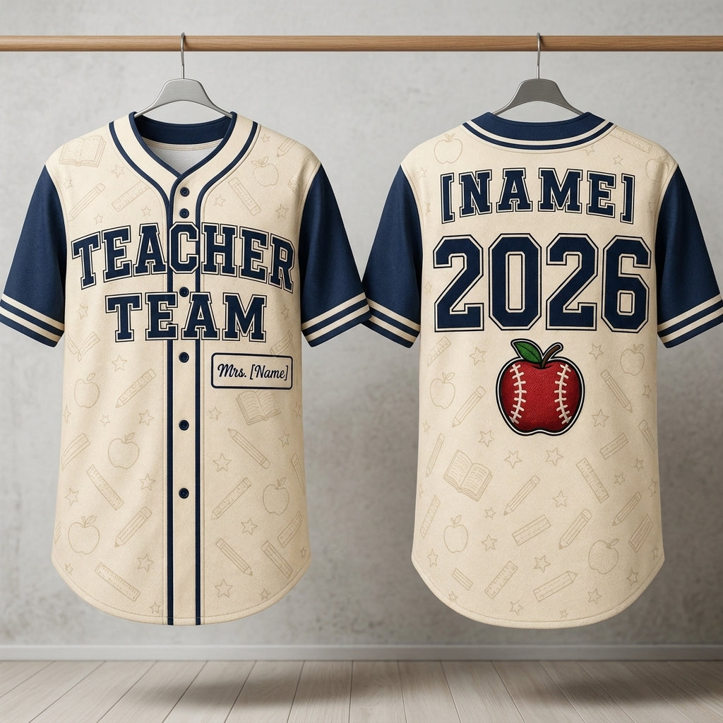 Personalized Teacher Team Baseball Jersey - Custom Name and Year School Spirit Sporty Shirt