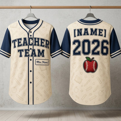 Personalized Teacher Team Baseball Jersey - Custom Name and Year School Spirit Sporty Shirt