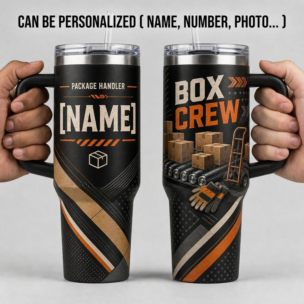Personalized Package Handler Box Crew 40oz Tumbler with Handle - Custom Name Gift for Warehouse Workers